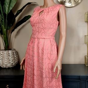 ELLEN TRACY | Size 6, Keyhole Front, Flamingo & Gold Colored, Double Lined Dress